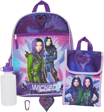 Disney Descendants Girls Backpack with Lunch Bag Water Bottle 5 Piece Set 16 inch
